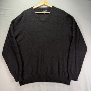 Club Room Sweater Mens Large Black V Neck Pure Cashmere Pullover Knit Fuzzy